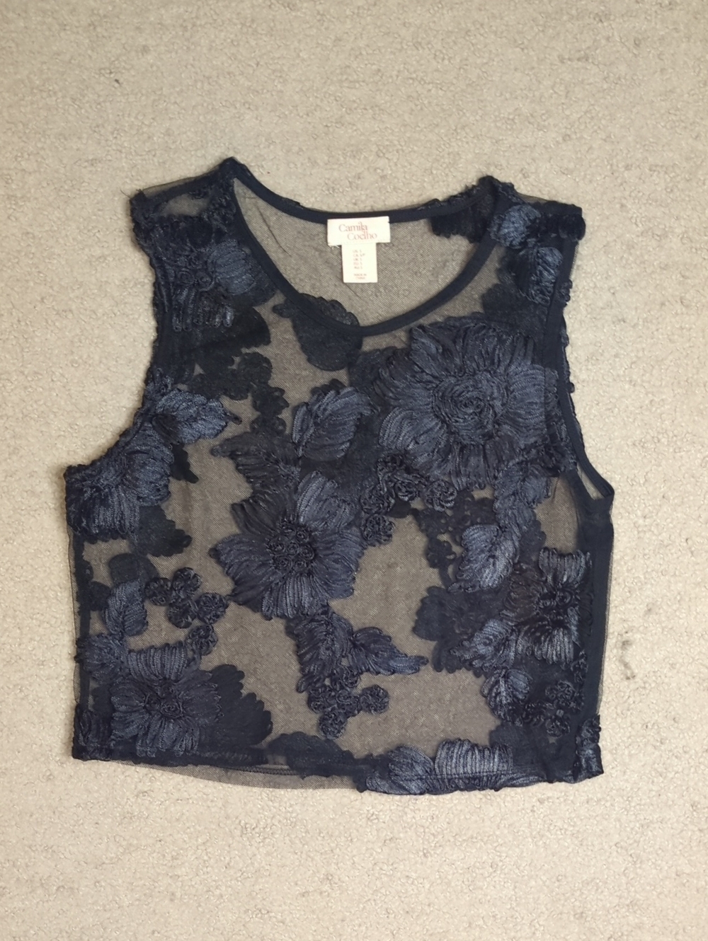 Camille La Vie Navy Floral Lace Crop Top